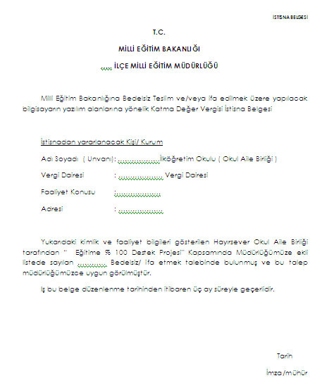 Katma değer vergisi istisna belgesi