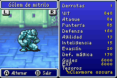 Estadisticas Golem de Mitrilo