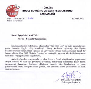Bocce federasyonu teşekkür yazısı2