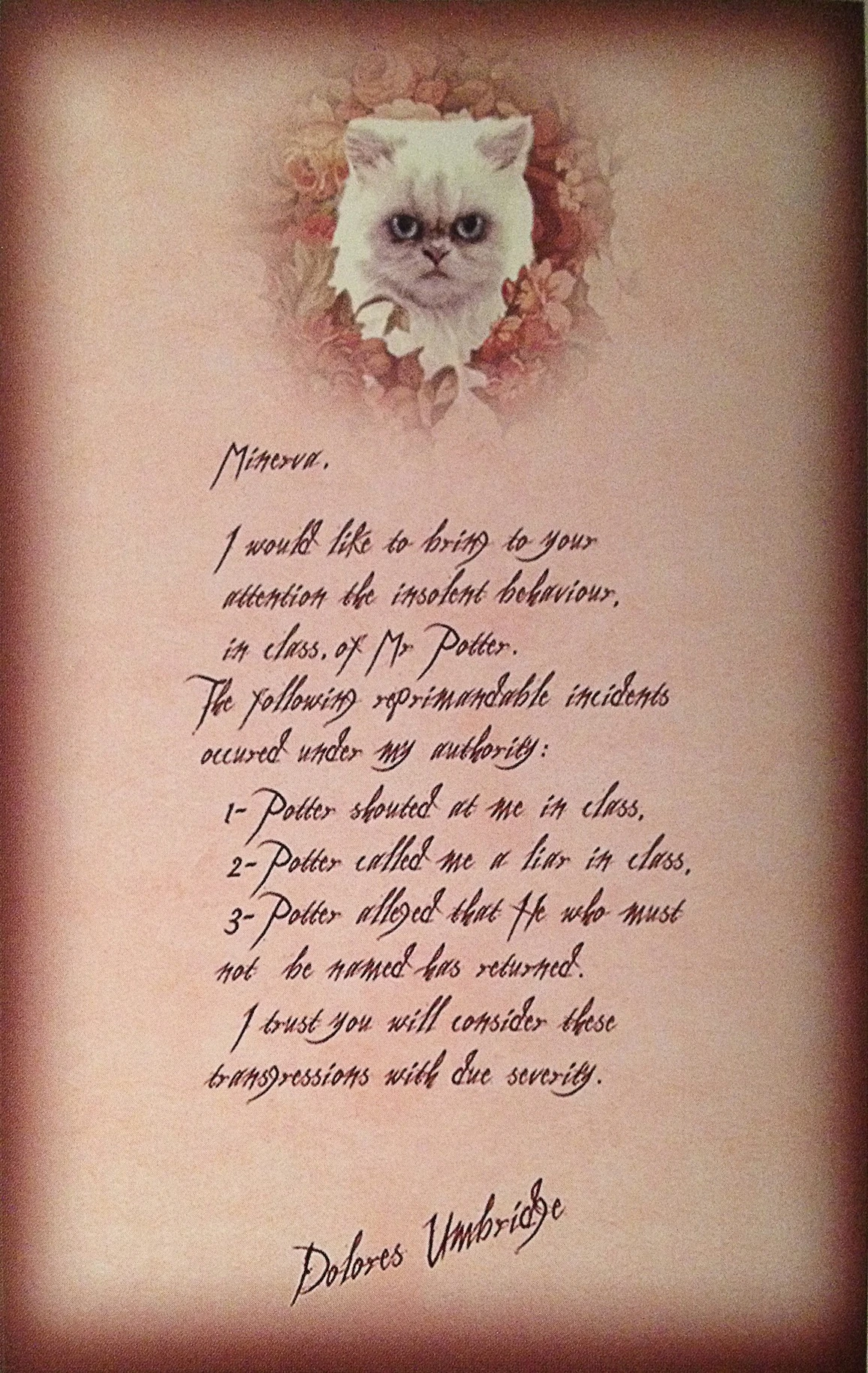 Dolores Umbridge's letter to Minerva McGonagall Harry Potter Wiki