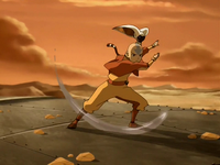 Aang cuts through the drill