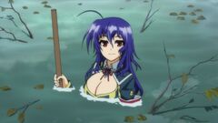 Medaka jumps into the pool fully dressed
